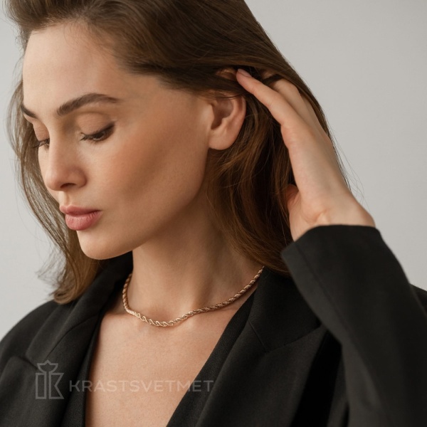 Цепь из комбинированного золота 585, плетение «Корда с шариковой цепочкой»